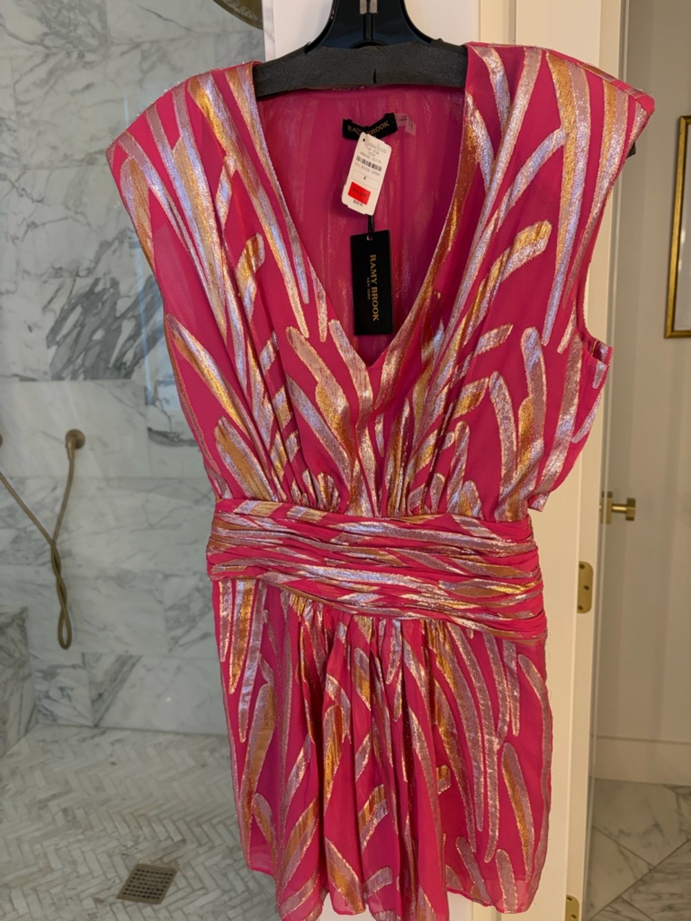 Ramy Brook Fuchsia Dress with Gold and Silver Metallic Accents